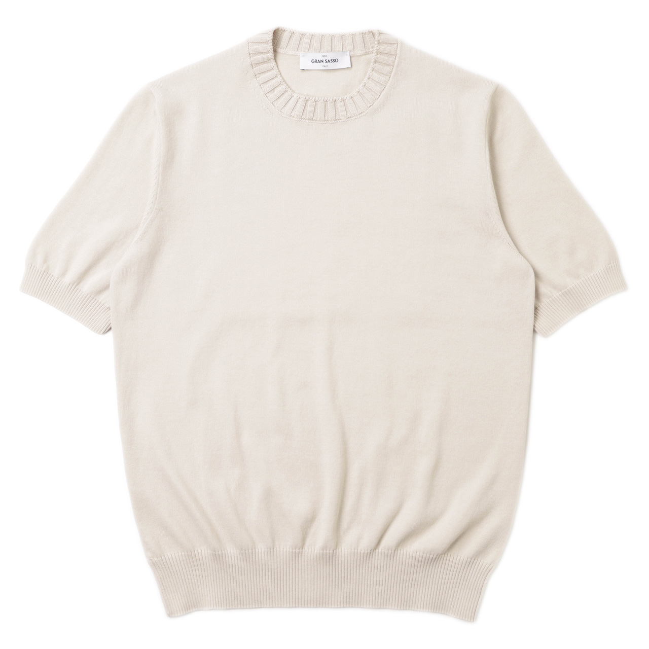 極美品●グランサッソ サマーニットハイゲージ 半袖ニット コットン アイボリー Gran Sasso グランサッソ ニット Tシャツ ハイゲージ コットン
